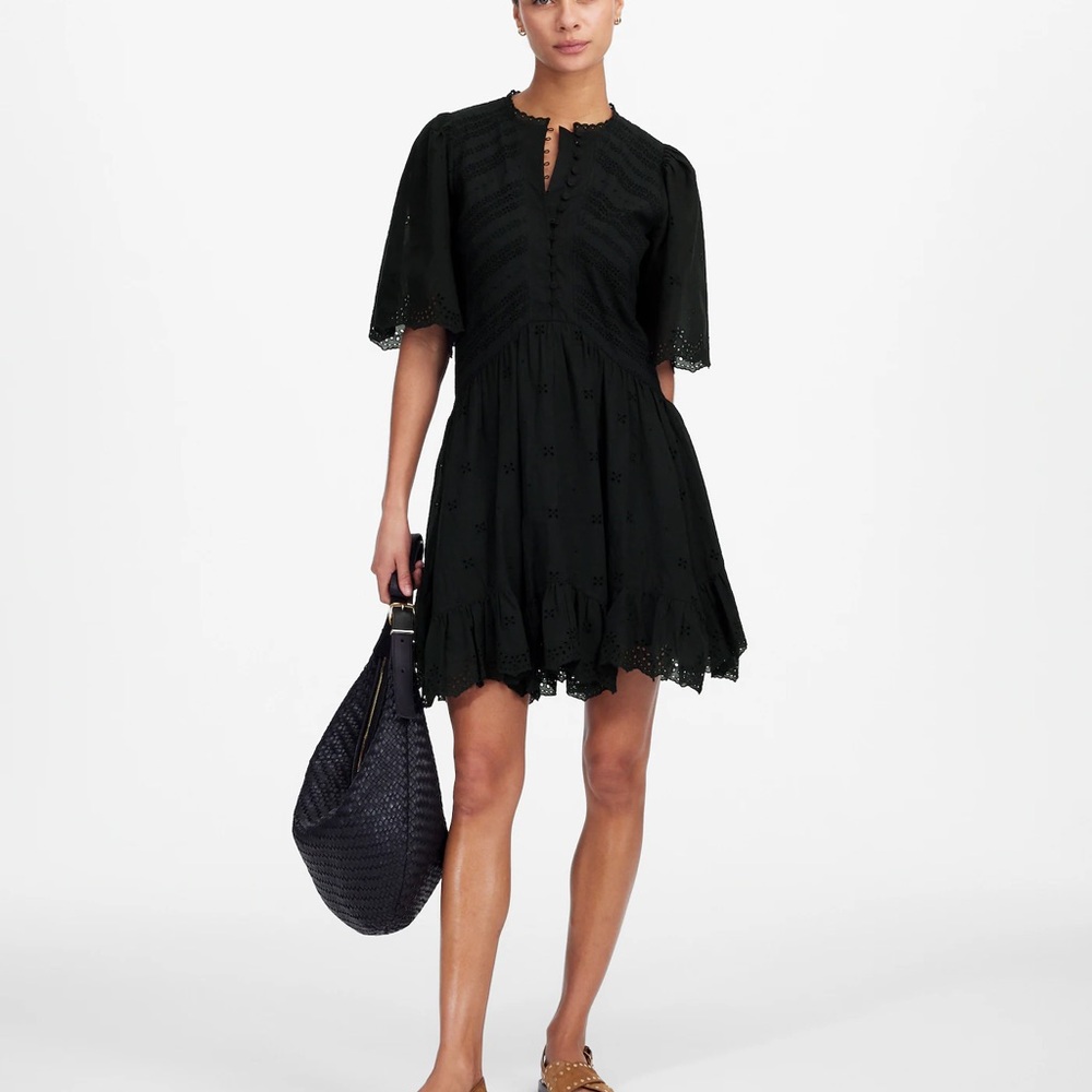 Madewell Black Tiered Mini Dress Flutter Sleeves